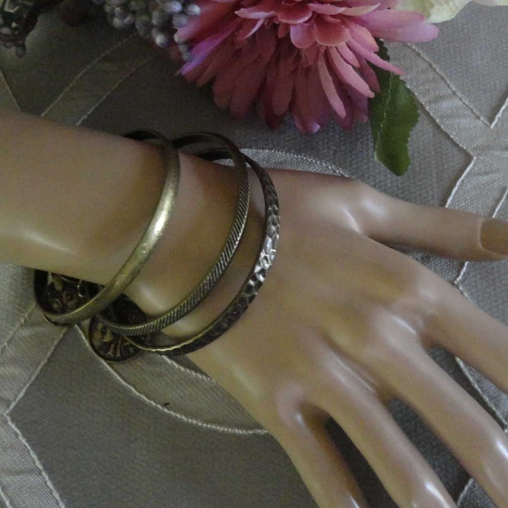 Antique Brass Coin Bangle Bracelets